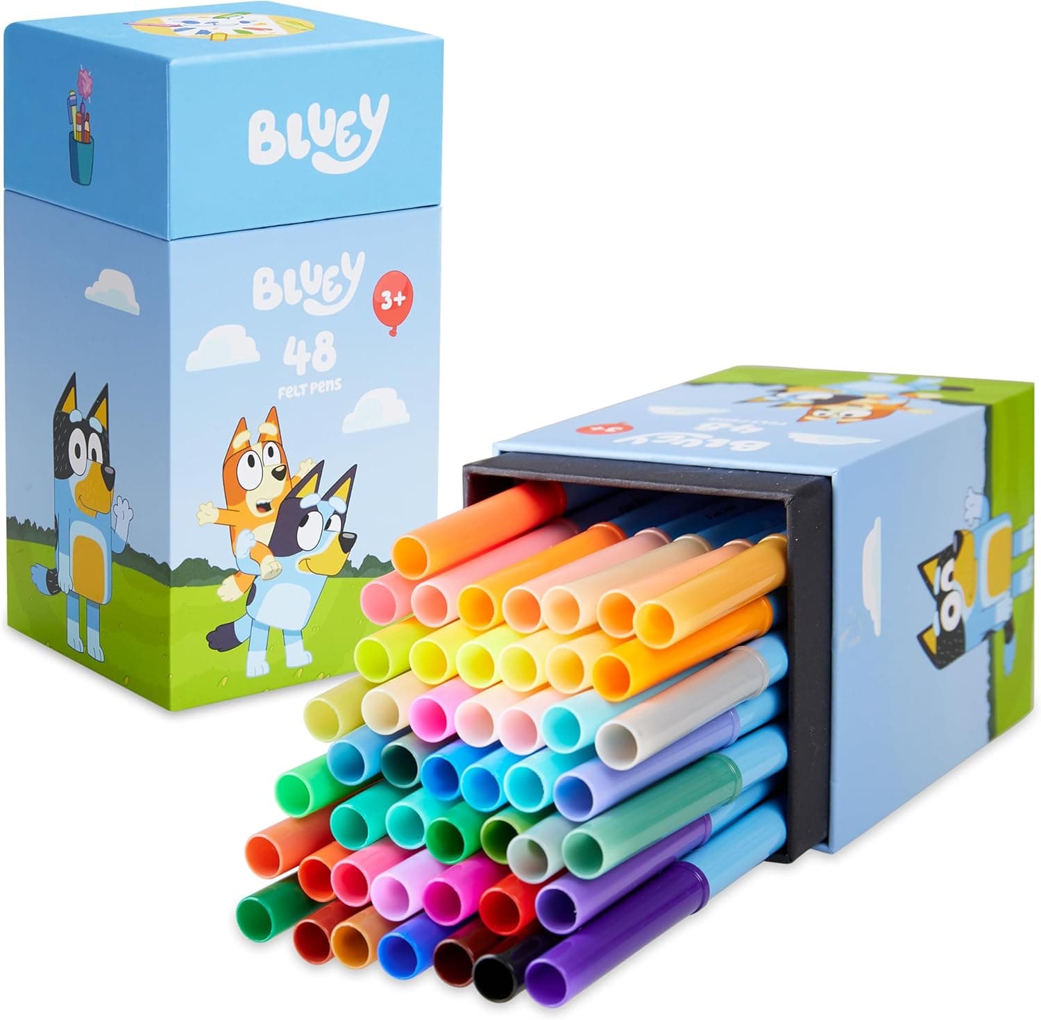 Bluey Marcadores de cores para crianças, conjunto de 48 marcadores laváveis, não tóxicos, adequados para meninos e meninas a partir de 3 anos