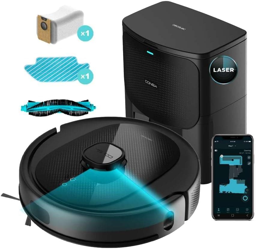 Cecotec Robot aspirador Conga 8290 Power Ultra Home Genesis, 280 min de autonomia, 7000 Pa, Laser, base auto-esvaziada, bolsa 3 L, 4 em 1: Barre, aspira, esfregue e passe a mopa. App