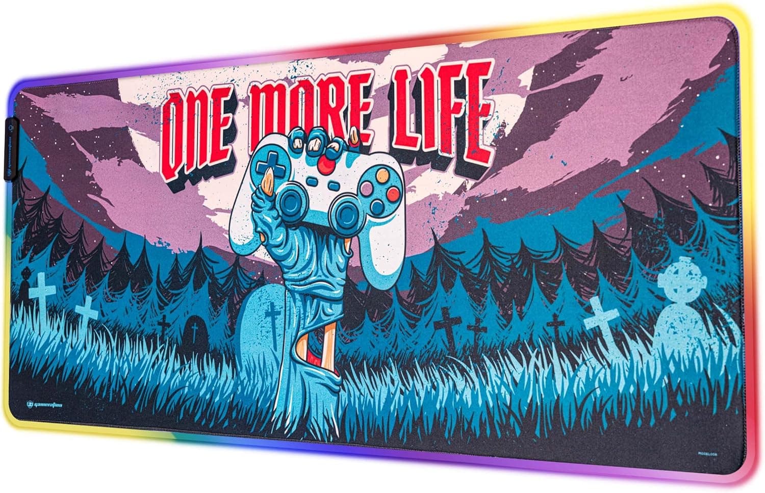Grupo Erik Tapete Gaming RGB One More Life - tapete de rato luzes LED de 14 modos, base de borracha antiderrapante e cabo USB/tapete XXL, tapete de secretária, tapete de secretária 90 x 40 cm