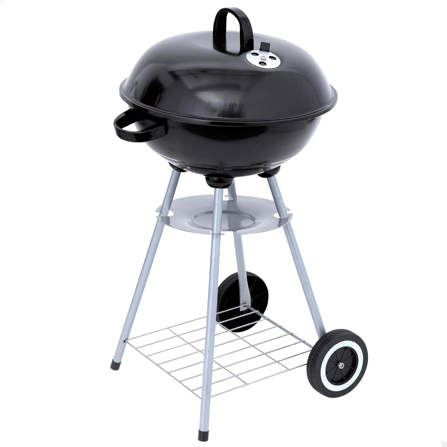 AKTIVE Churrasco carvão portátil redondo 46 x 89 cm com tampa e grelha de ventilação dupla grelha com grelha de ventilação 2 rodas incorporadas para fácil transporte