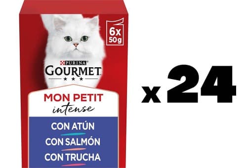 GOURMET Mon Petit Ração húmida para gatos adultos, bolinhos com molho, sortido de atum, salmão e truta, 50g x 144