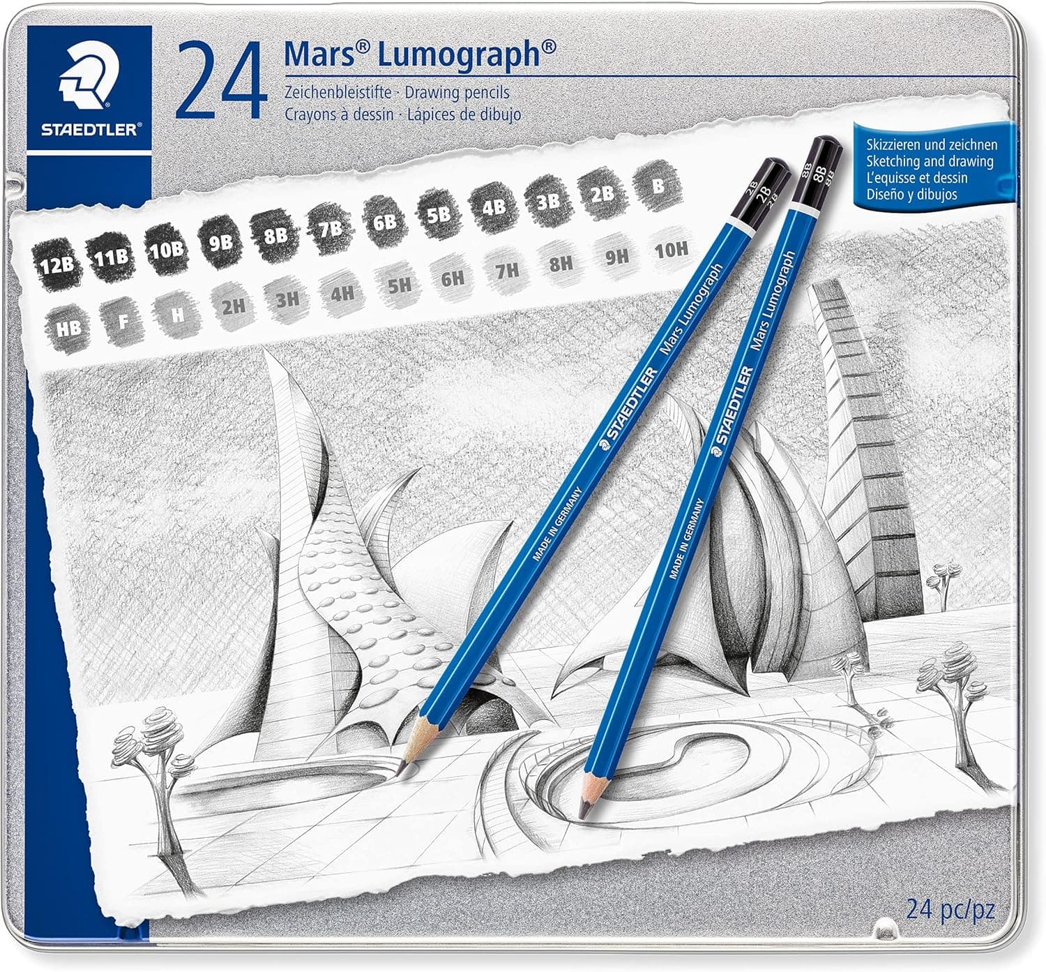 Staedtler Mars Lumograph 100 G24 Pack de 24 lápis de desenho de dureza diferente