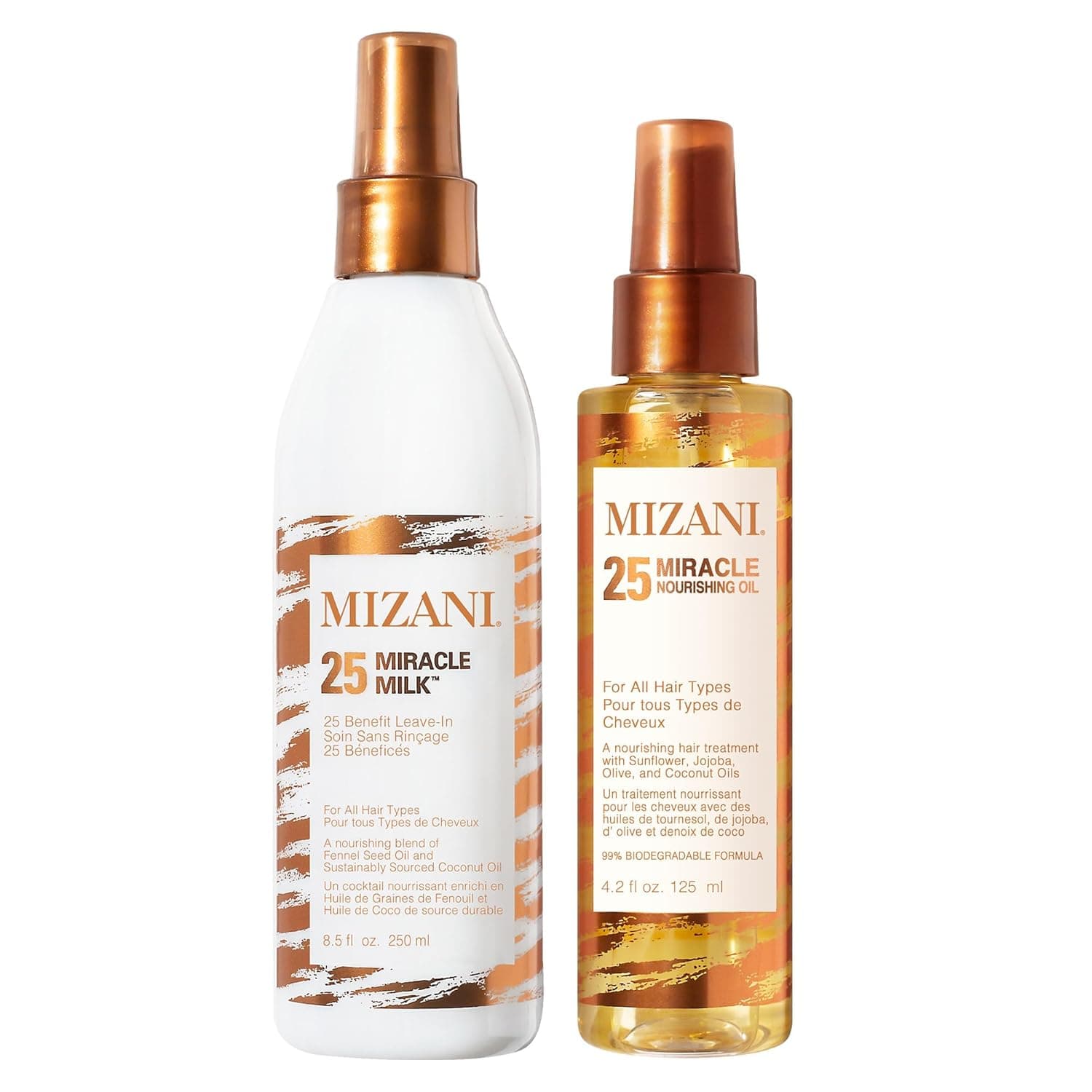 Mizani Condicionador sem enxaguar, para todos os tipos de cabelo e textura, 25 Miracle Milk, 250 ml Mizani óleo empilhar nutritivo, tratamento empilhar hidratante e suavizante, 25 miracle, 125 ml