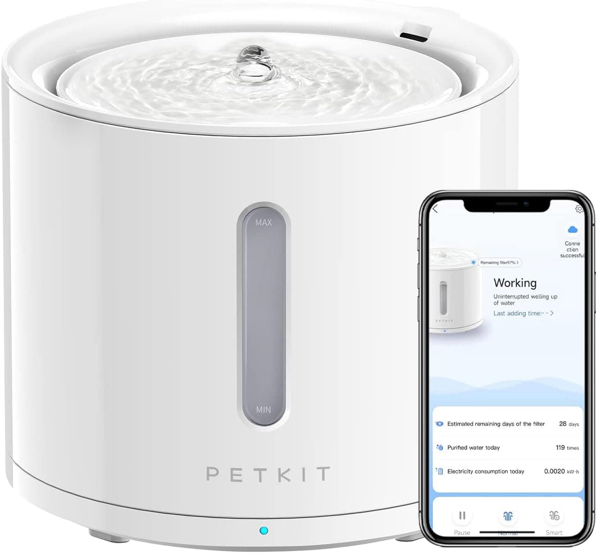 PETKIT EVERSWEET Fonte para gatos 2L, bomba sem fio, controle por aplicativo, bebedouro automático para gatos, ultrassilencioso, 3 fluxos de água, filtro triplo, janela de nível de água, luz LED