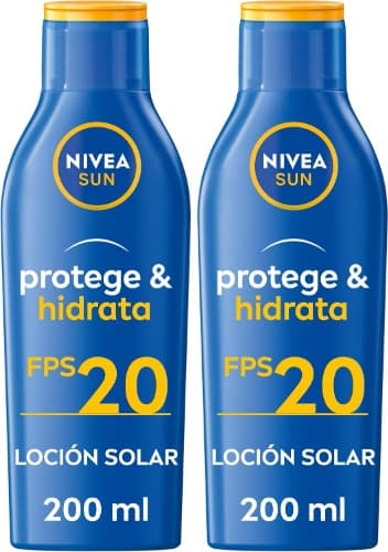 NIVEA SUN Protege e hidrata leite solar FP20 (1 x 200 ml), protetor solar hidratante e resistente à água com proteção UVA/UVB, proteção solar média
