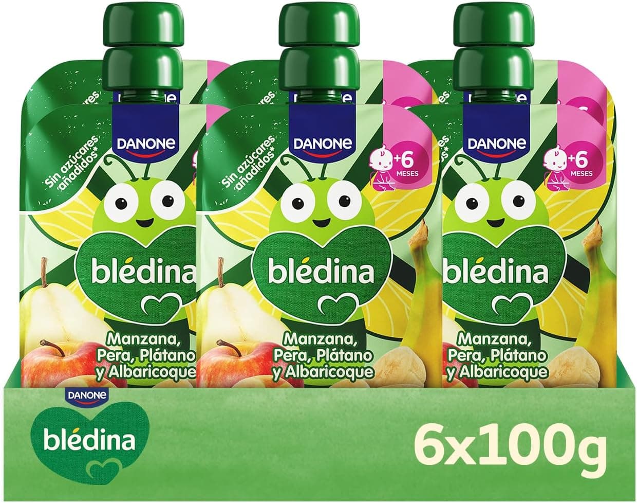 Blédina | Purés de fruta maçã, pêra, banana e alperce para bebé sem açúcares adicionados pack de 6x100g