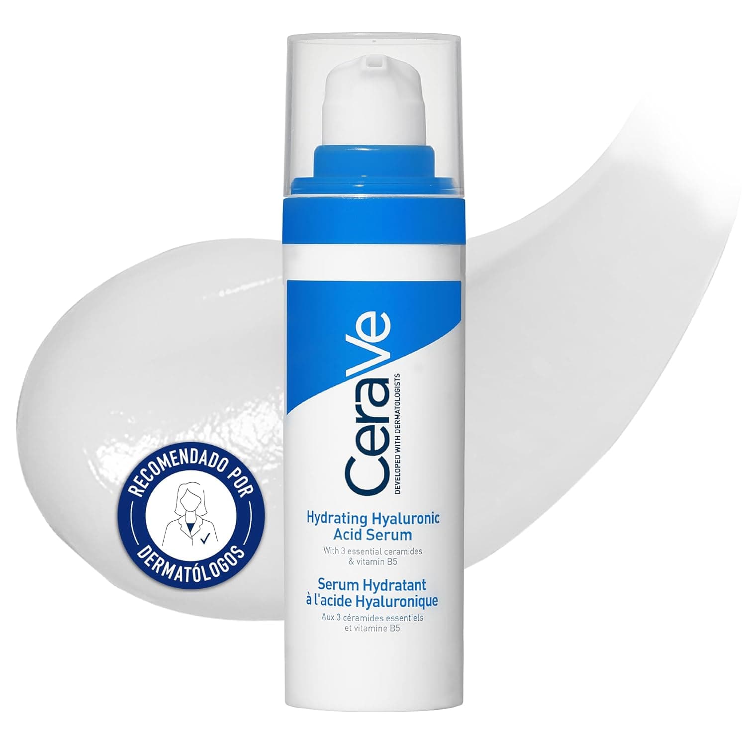 CeraVe Sérum hidratante com ácido hialurónico para todos os tipos de pele, cuidado facial, neutro, hidrata e calma, restaura a barreira utânea, textura leve, sem fragrâncias nem para-cabeças, 30 ml
