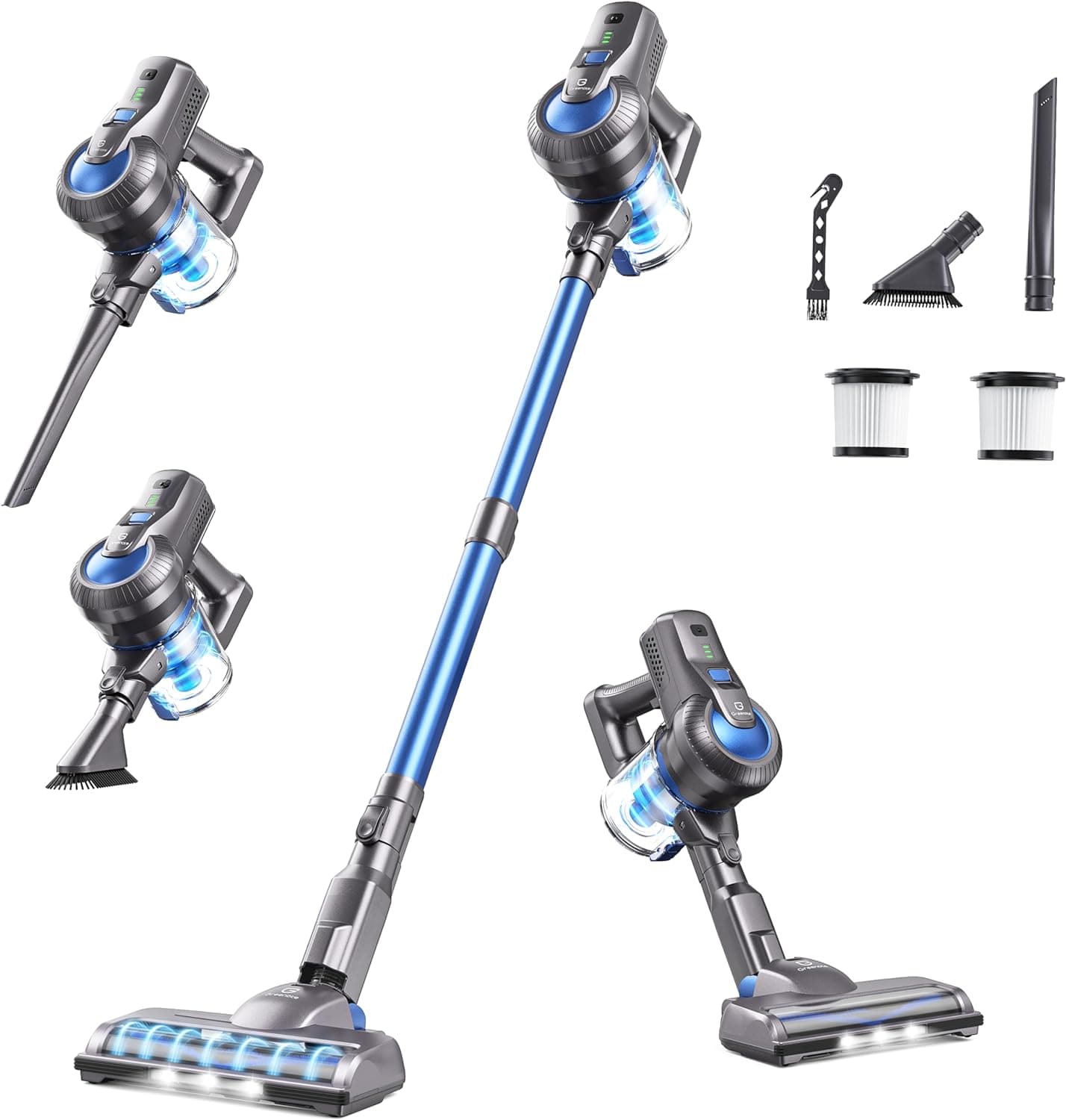 Greenote Aspirador sem cabo, 23000 pa leve aspirador sem fios, aspirador vertical com luzes LED, multifuncional 6 em 1, funciona 35 m, peso 1,5 kg, para pisos duros e tapete de pelo curto