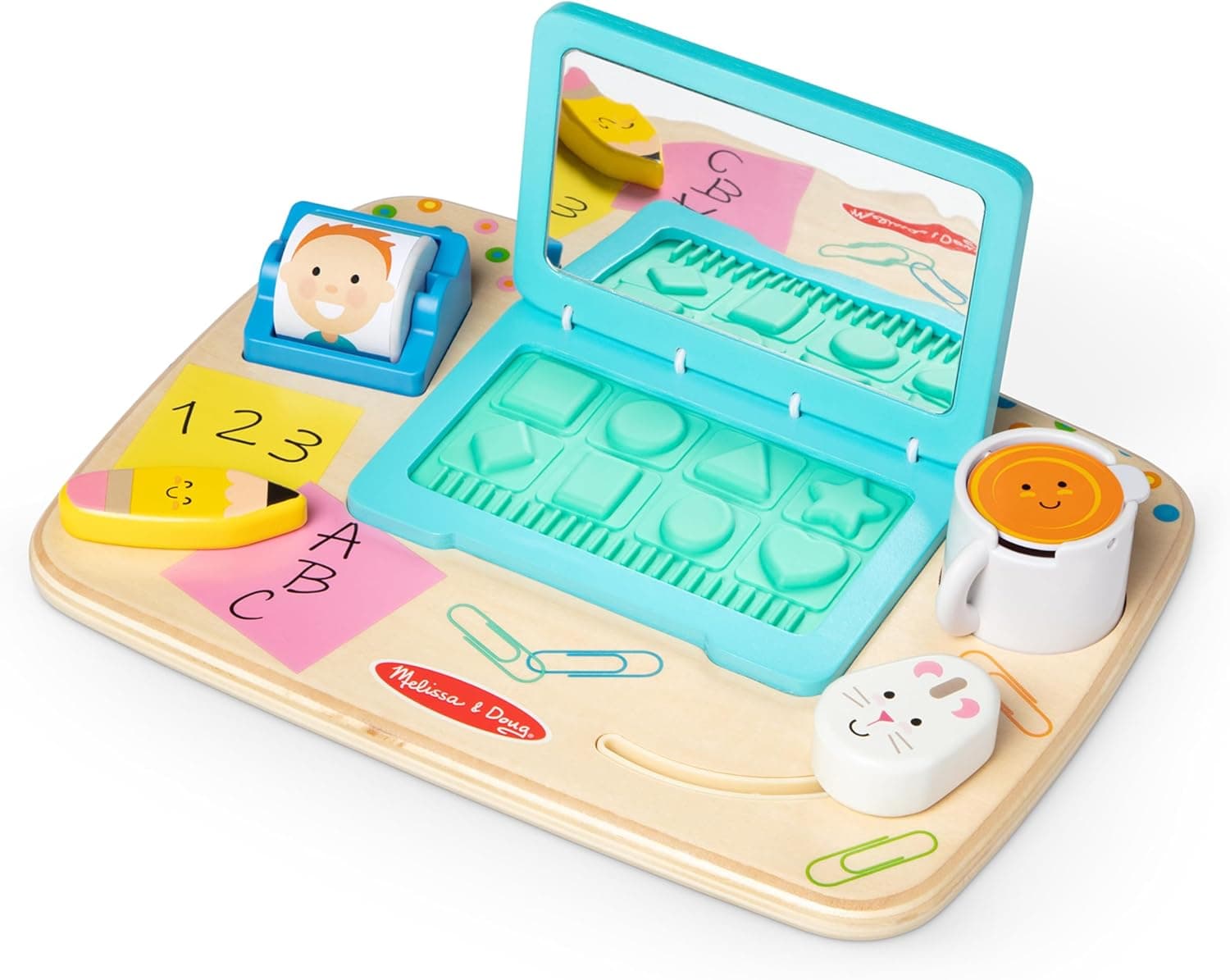 Melissa & Doug Painel de atividades de mesa de madeira para trabalhar e brincar, jogo sensorial de exploração e desenvolvimento, 12 a 24 meses, presente para bebés e crianças pequenas