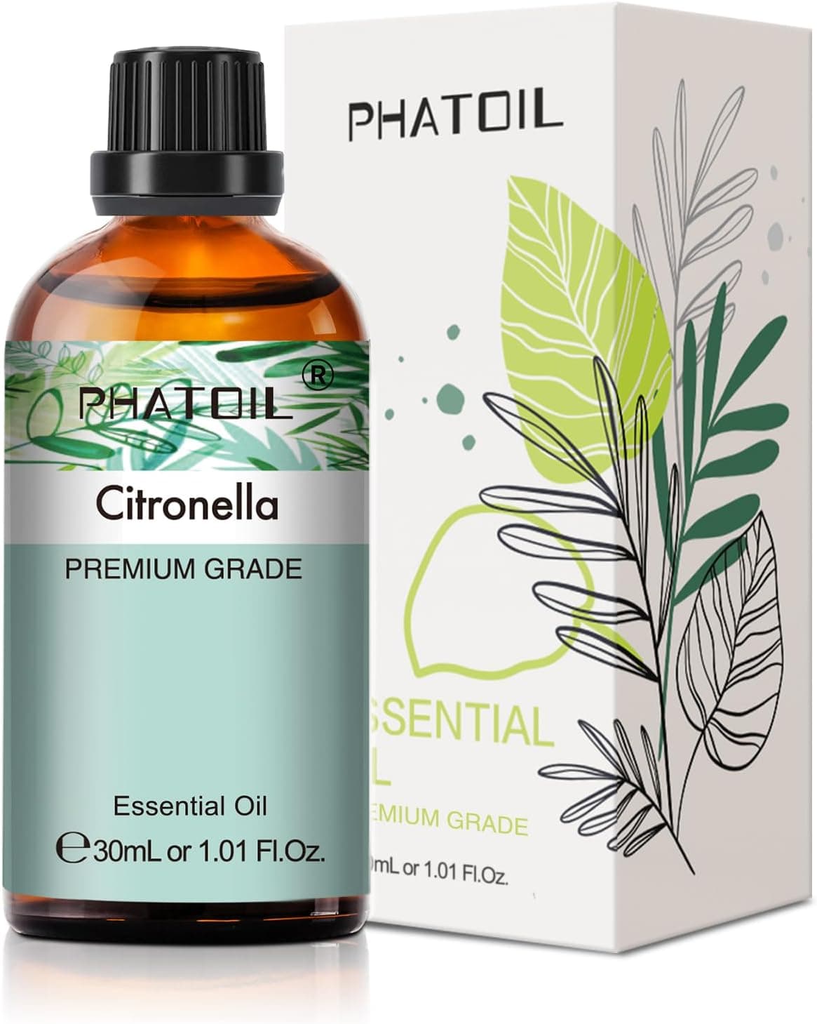 PHATOIL Óleo essencial de citronela de 30 ml, óleos essenciais naturais puros para humidificador, óleo de citronela para difusor aromaterapia velas