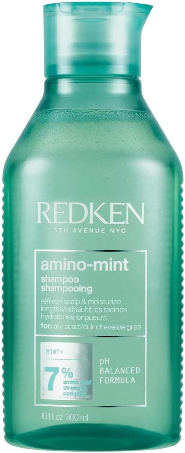Redken, Shampoo de menta anti-gordura, limpa e purifica os cabelos oleosos e longos sensibilizados, atualiza as raízes e não traz peso, Amino Mint, 300 ml