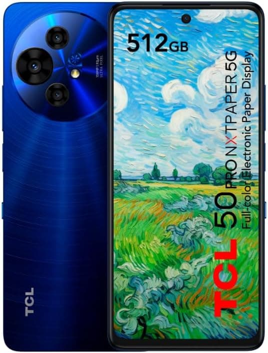 TCL 50 Pro NXTPAPER 5G, Smartphone 5G de 6,8" maior conforto ocular (ecrã FHD+, 16 GB (8 + 8), 512 GB, expansível MicroSD, duplo SIM, câmara 32 MP, bateria 5010 mAh, Android 14.) Azul meia-noite