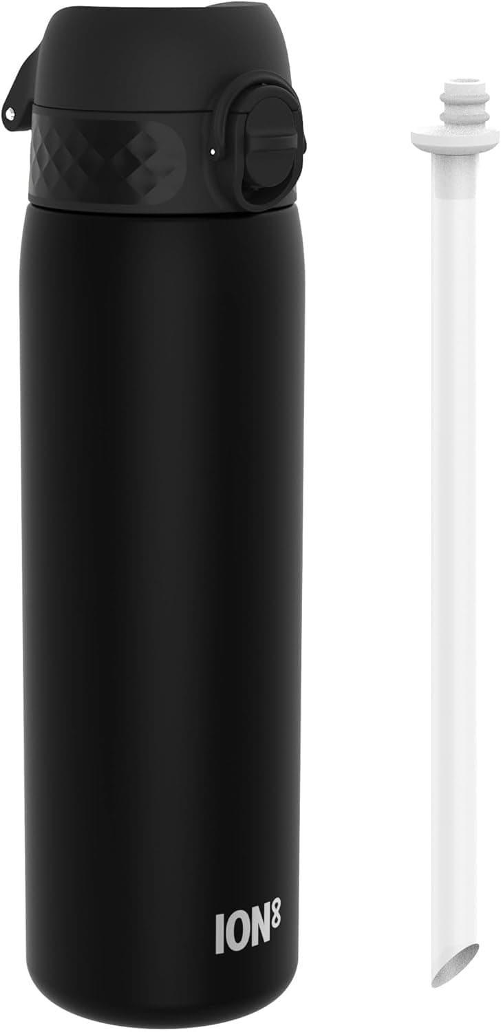 Ion8 Garrafas de água com palhinha, 500 ml/18 oz, à prova de fugas, fácil de abrir, fecho seguro, adequada para máquina de lavar louça, livre de BPA, tampa higiénica rebatível, pega de transporte,