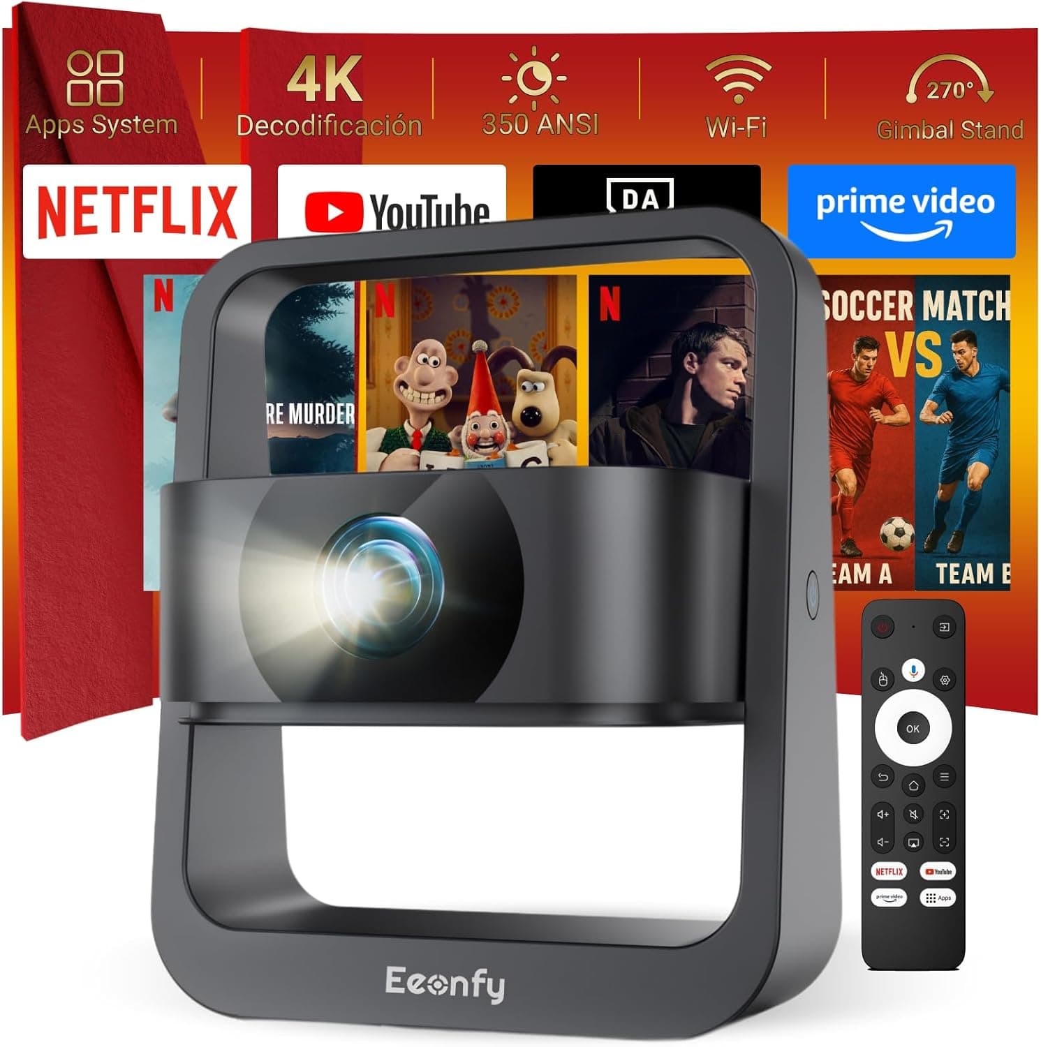 Eeenfy Venus V1 Pro | Projetor portátil 350 ANSI com suporte 1080P e 4K, WiFi, Bluetooth e Netflix integrado para cinema em casa