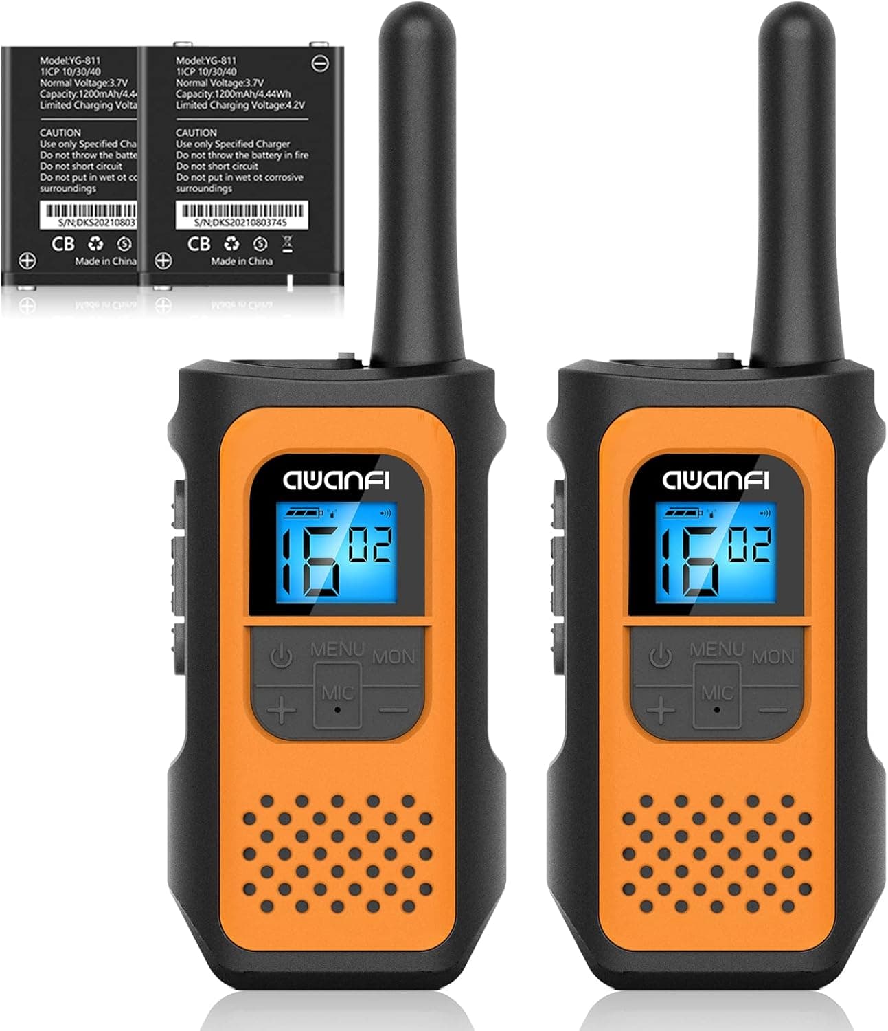 Walkie Talkie recarregável com bateria de lítio de 1200 mAh, AWANFI Walkie Talkie para crianças adultos, Walky Talky Longo Âmbito, Walki Talki para presente, campismo, caminhadas