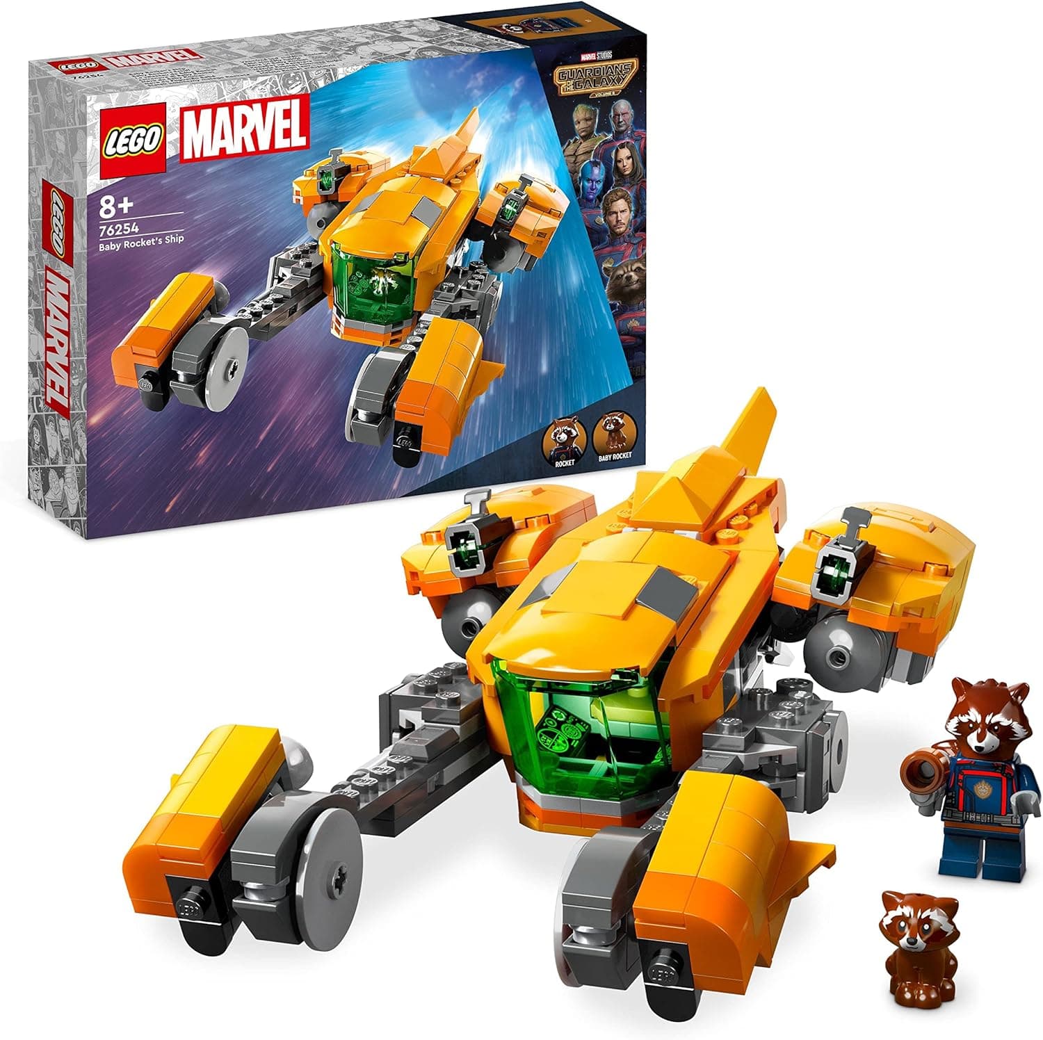 LEGO 76254 Marvel navio de Baby Rocket, brinquedo guardiões da galáxia 3 para construir, nave espacial para crianças, mini figuras de guaxinim super-herói