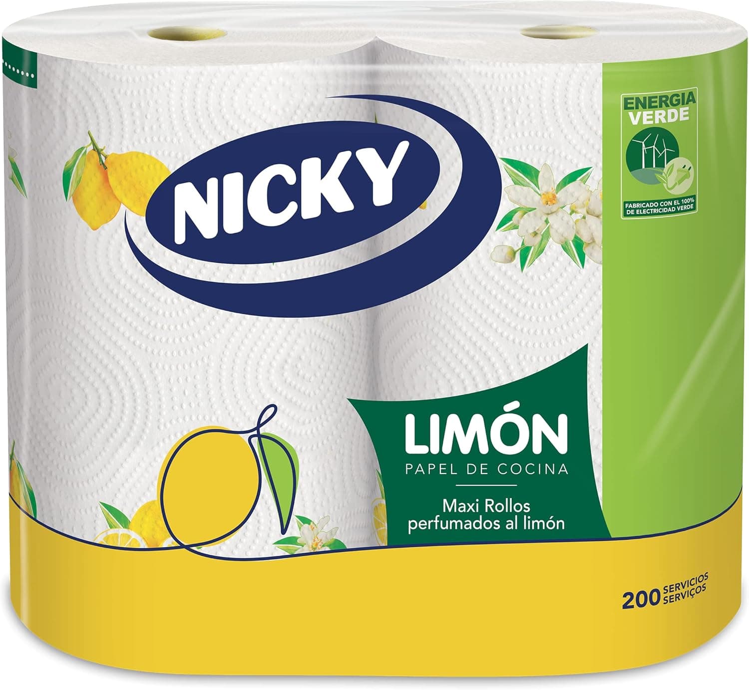 Nicky Limão papel de cozinha, 2 rolos, folhas de 2 camadas, 100 folhas por rolo, papel super absorvente perfumado a limão, papel 100 % certificado Fsc