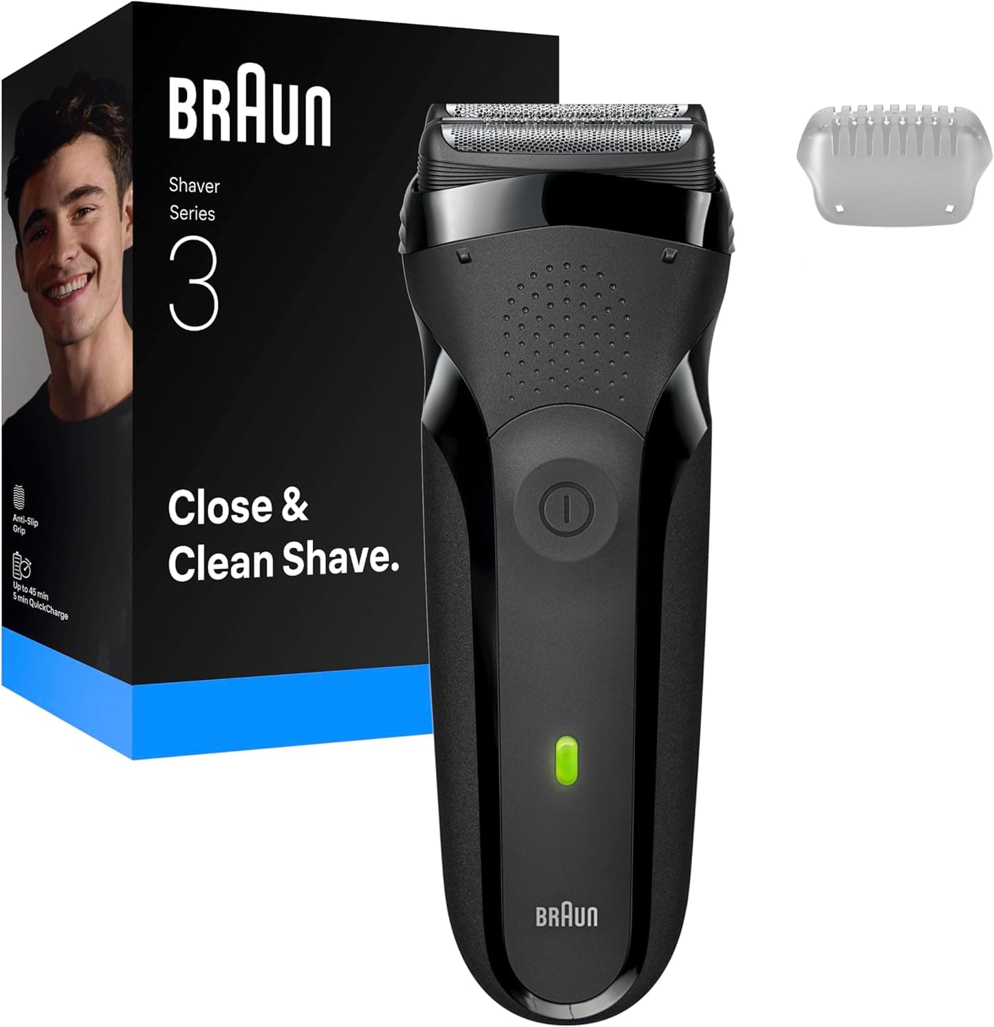 Braun Series 3 300S | Máquina de barbear elétrica para homem para utilização a seco e húmido com 2 lâminas e 30 minutos de autonomia