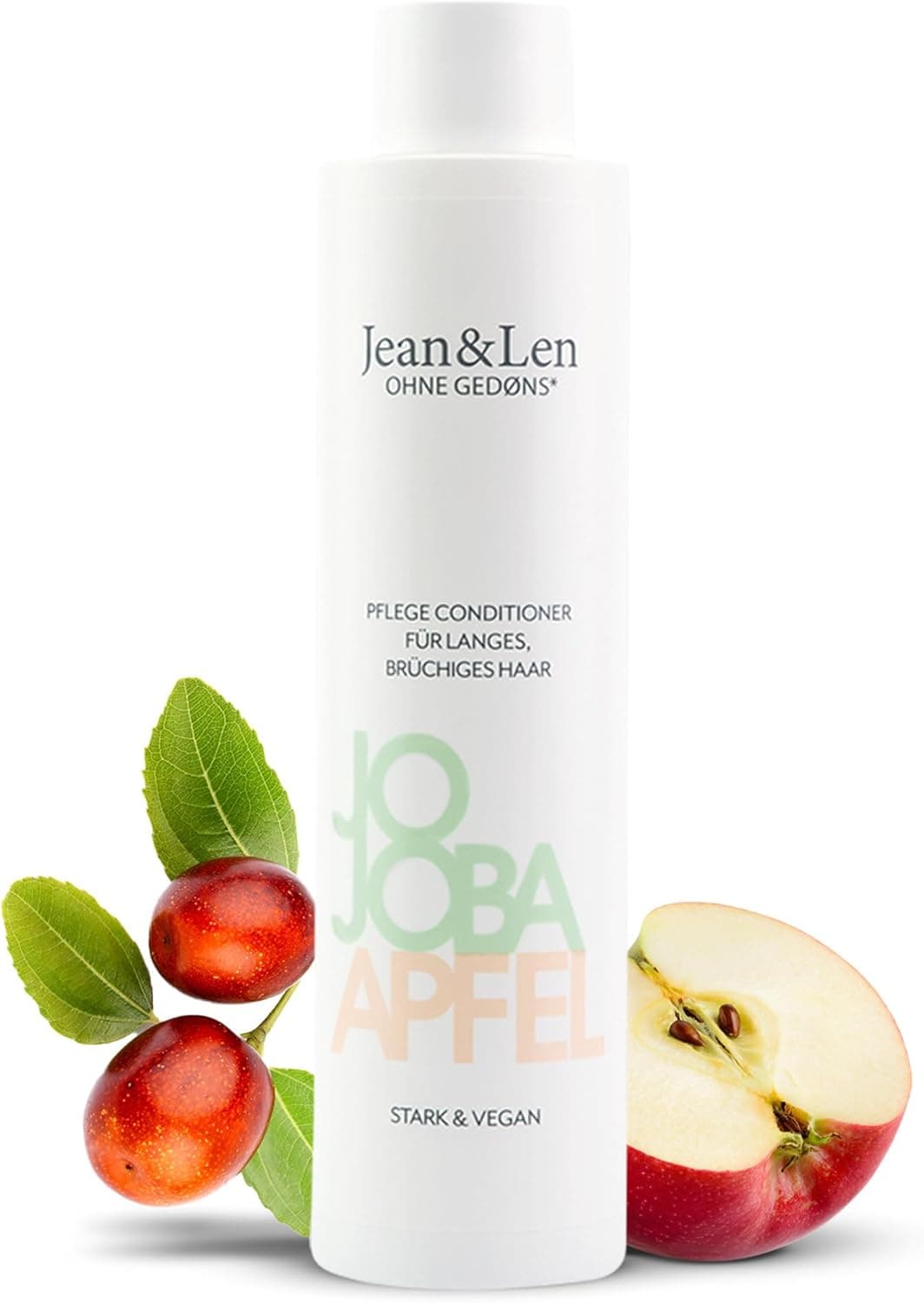 Jean & Len Condicionador Jojoba & Maçã, cuida das pontas longas e quebradiças do cabelo, desembaraçar os nós e garante uma melhor penteabilidade, sem parabenos ou silicone, vegano, 300 ml