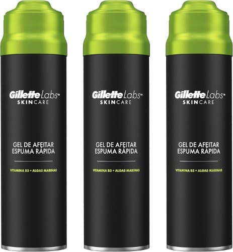 Gillette Labs Gel de barbear com espuma rápida, refresco, acalma e protege contra a irritação da pele durante a lavagem, fácil de enxaguar, 198 ml x 3
