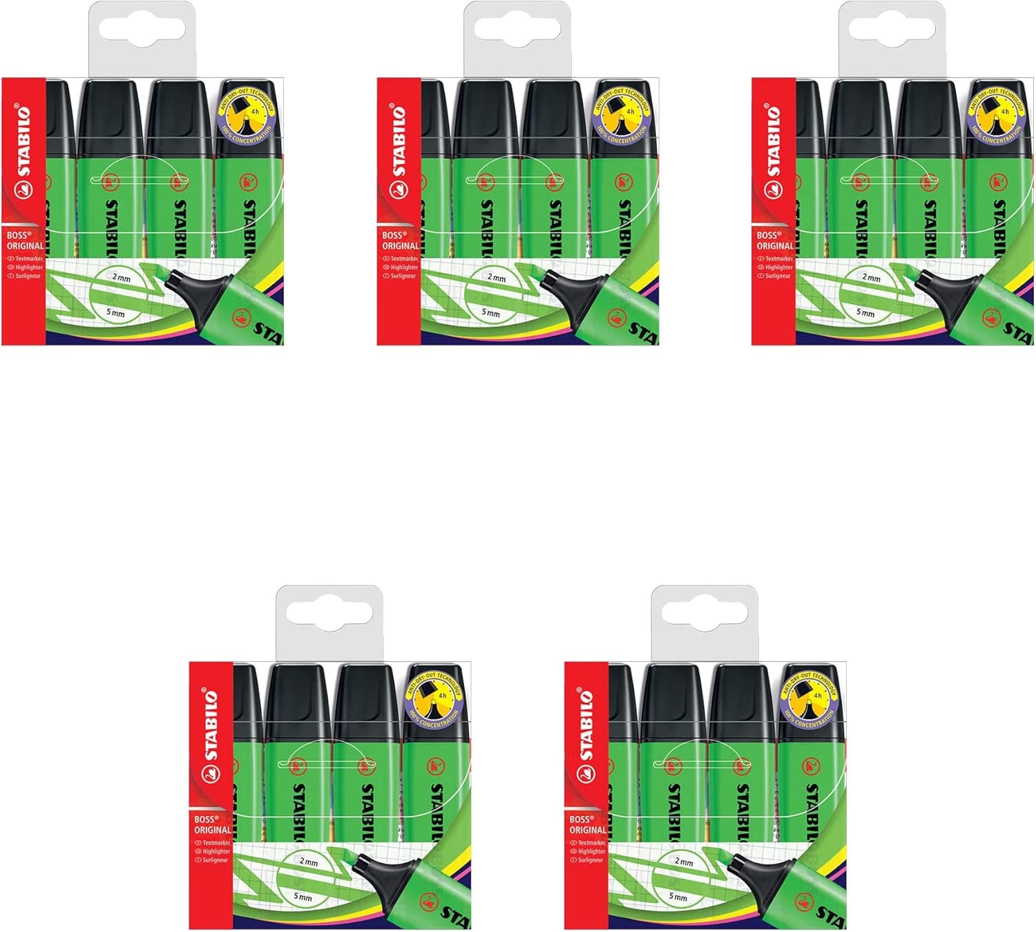 Stabilo 70/4-33 Boss original - marcador fluorescente (4 unidades, 5 caixas dobráveis), cor verde
