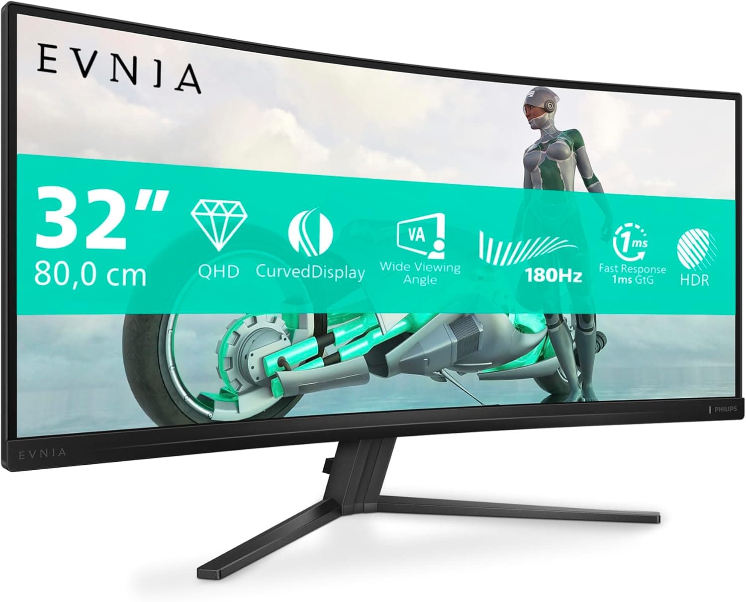 Philips Evnia 34M2C3500L Monitor de jogos curvo WQHD de 32 polegadas, 180 Hz, 0,5 ms, FreeSync Premium, HDR10 (3440 x 1440, 2X HDMI, DisplayPort), cinzento escuro