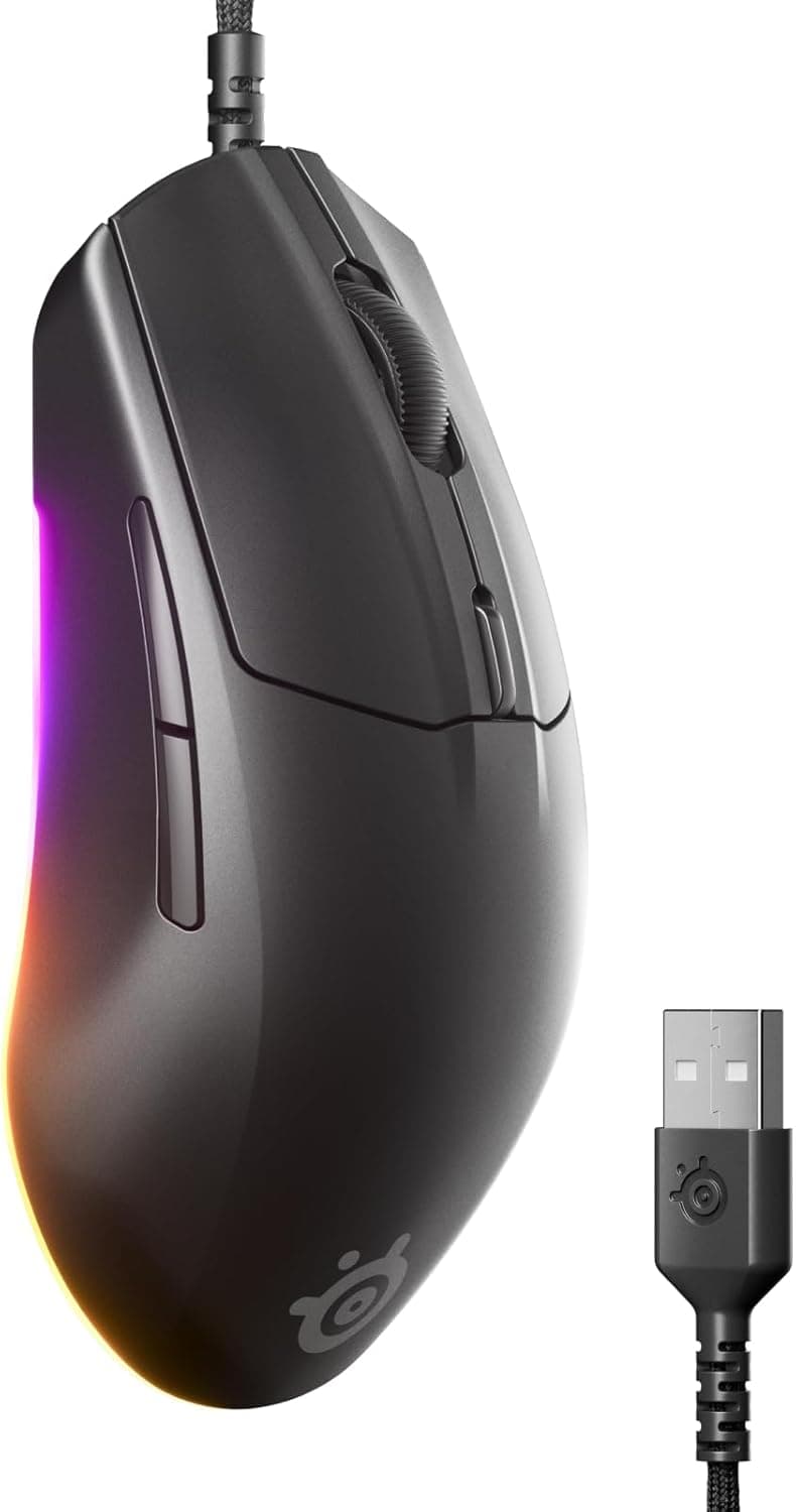 SteelSeries Rival 3 Gen 2 rato Gaming Sensor ótico TrueMove Core de 8500 dpi - durabilidade de 60 M de cliques, baixa latência, 77 g de peso, deslizadores 100% PTFE - RGB - preto