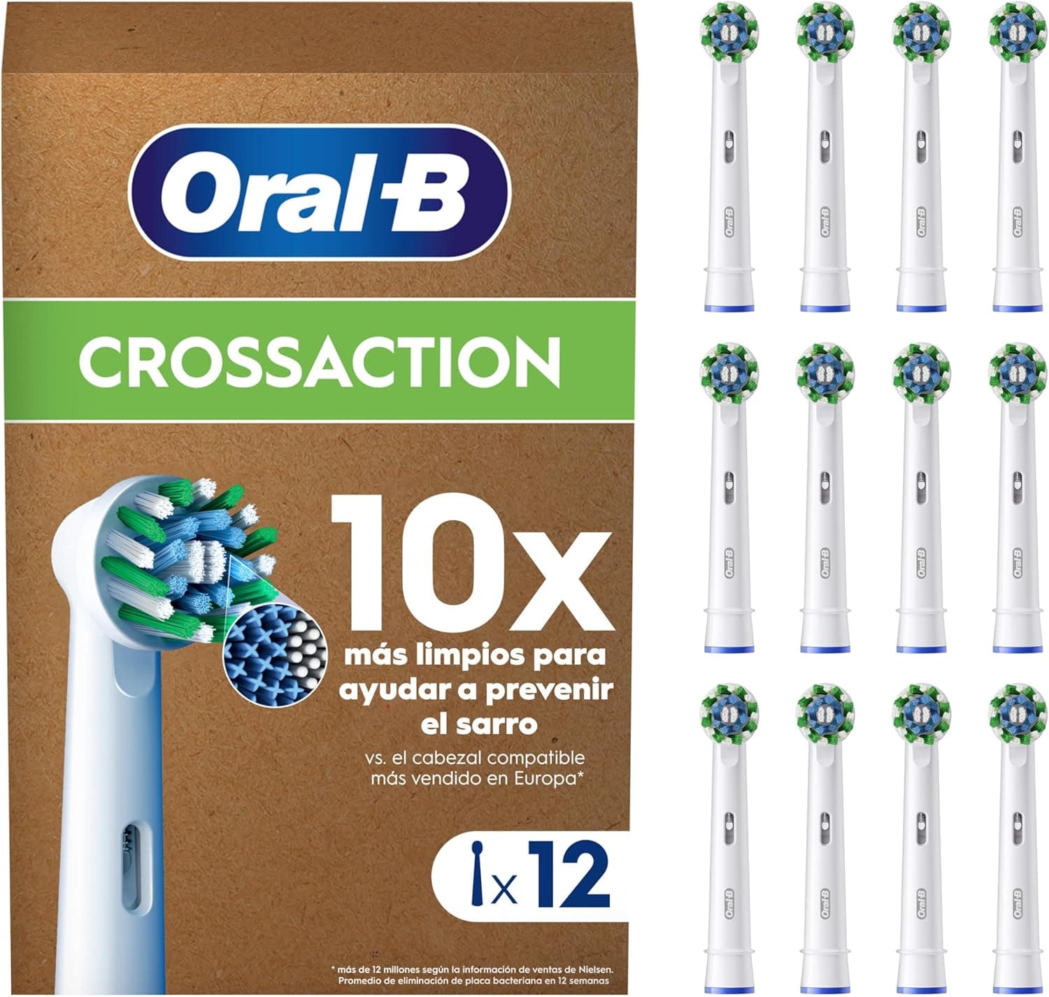 Oral-B Pro CrossAction Peças sobresselentes para escova de dentes elétrica, conjunto de 12 cabeças, branco, originais (tamanho da caixa de correio)