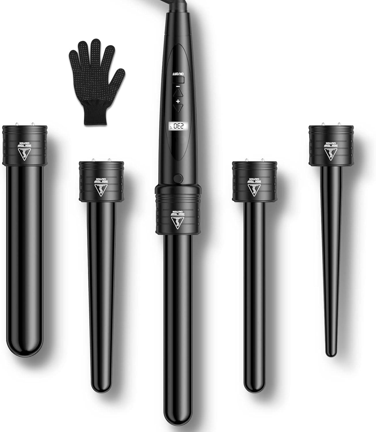 Modelador de cabelo ET-W301 alisador profissional ecrã LCD temperado temperatura ajustável cerâmica multifuncional 5 em 1 com barras reversíveis modelador de cabelo, preto