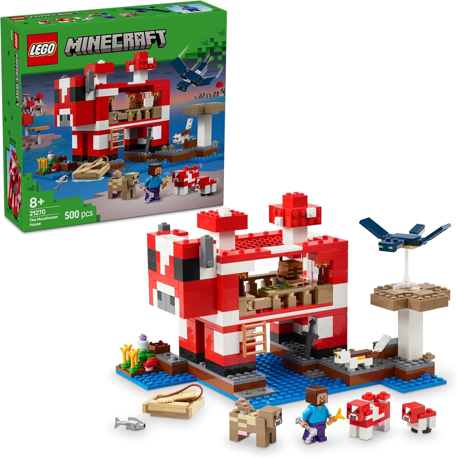 LEGO Minecraft Casa-cogumelos brinquedo de construção para meninos e meninas de 8 anos ou mais, ilha e personagens de videojogo como Steve e um fantasma, bioma campo de cogumelos, presente Gamer 21270