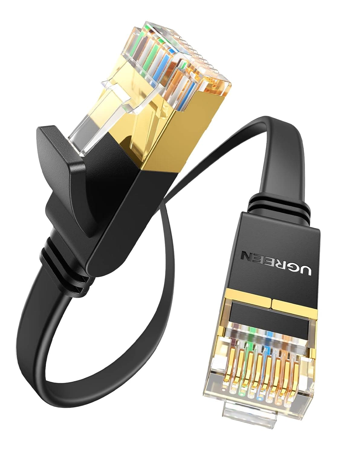 UGREEN Cabo de rede Cat 7 cabo Ethernet Network cabo plano LAN 10000 Mbit com conector RJ45 10 Gigabit 600 MHz FTP para Steam Deck PS5 Xbox X/S PC, compatível com Cat 6 Cat 5e (2 m)