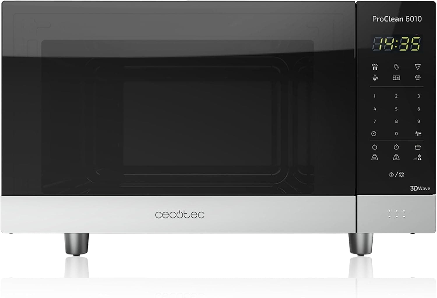 Cecotec Microondas preto ProClean 6010. 800 W, capacidade de 23 litros, revestimento Ready2Clean para uma melhor limpeza, painel de controlo e tecnologia 3DWave, controlo tátil