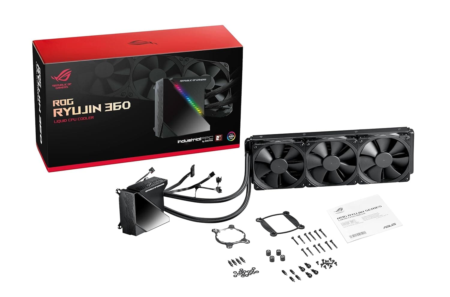ASUS ROG RYUJIN 360 Sistema de refrigeração líquida de CPU com Oled colorido, AURA Sync RGB, tubo de borracha reforçado de 38 cm, ventiladores iPPC de presença industrial PWM de 120 mm