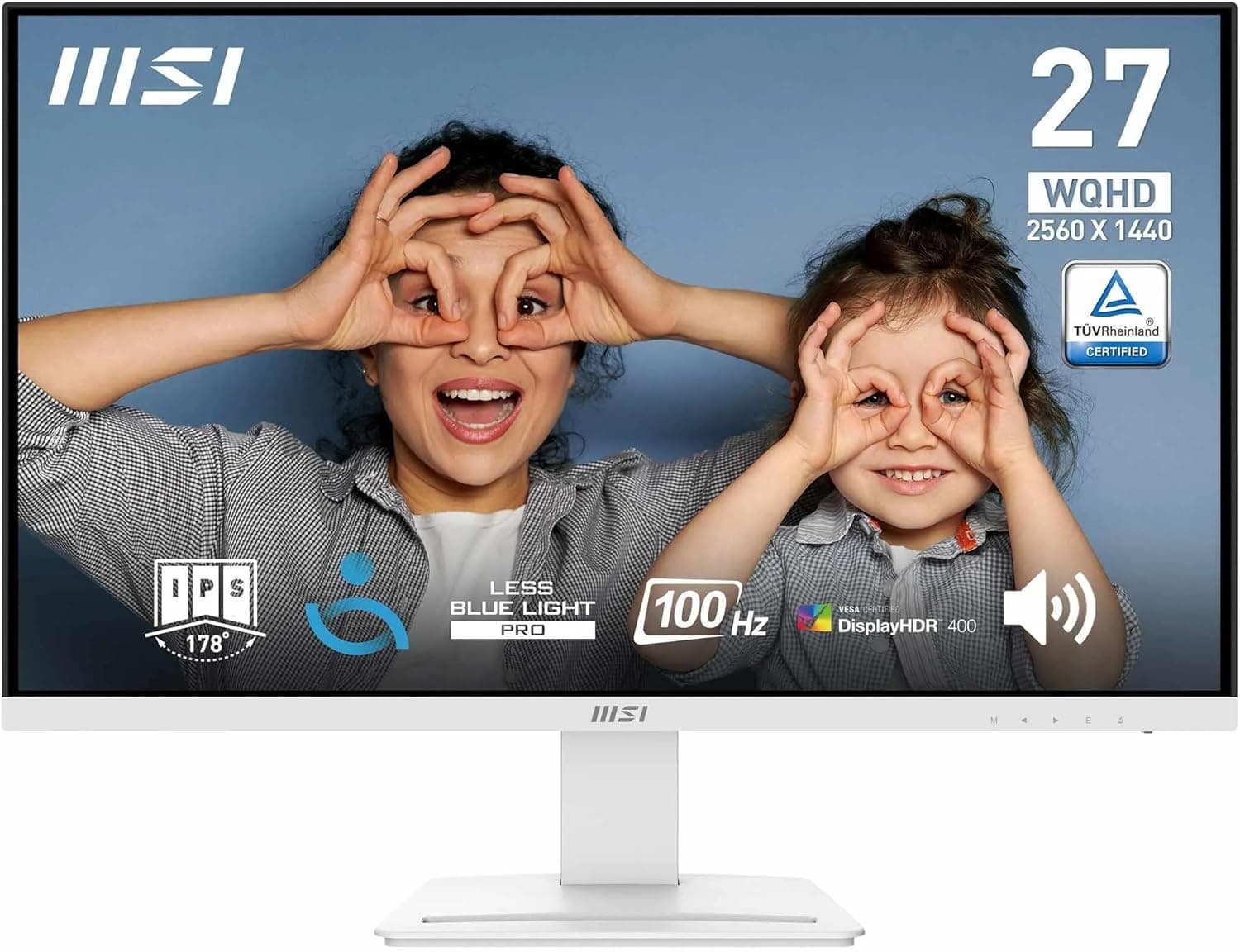 MSI Pro MP273QW E2 Monitor profissional WQHD de 27", painel IPS 2560 x 1440, 100 Hz, ecrã agradável à vista, altifalantes integrados, inclinação ajustável, HDMI 2.0b, DP (1,2 a)