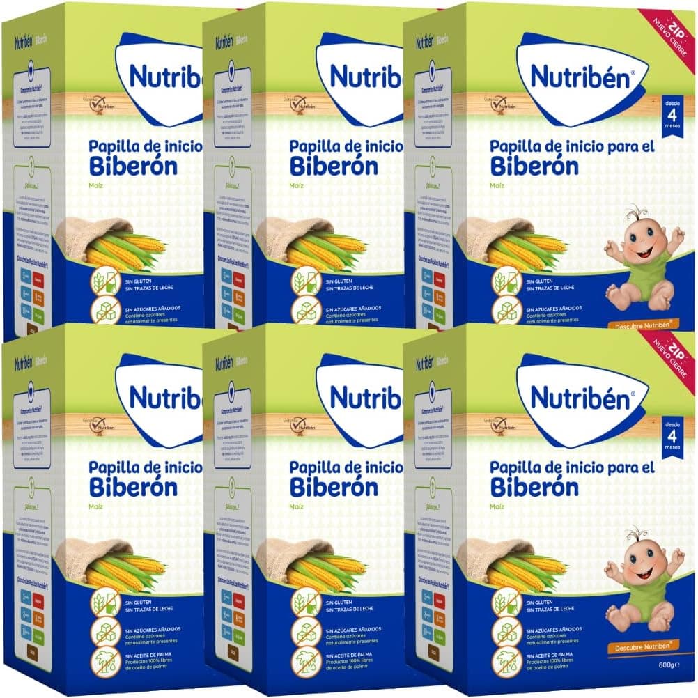 Nutribén Papel inicial ao biberão, 3600 g | Alimento para bebés a partir de 4 meses, sem adição de açúcares, sem óleo de palma, embalagem de 6 unidades de 600 g