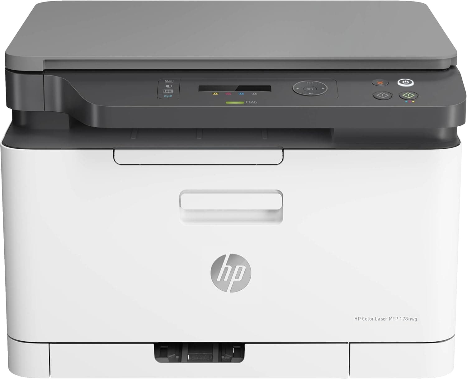 HP Cor laser MFP 178nw 4ZB96A, impressora a laser multifunções, impressão, digitalização e cópia, Wi-Fi, Ethernet, USB 2.0 de alta velocidade, HP Smart App, painel de controlo LCD, branco e cinzento