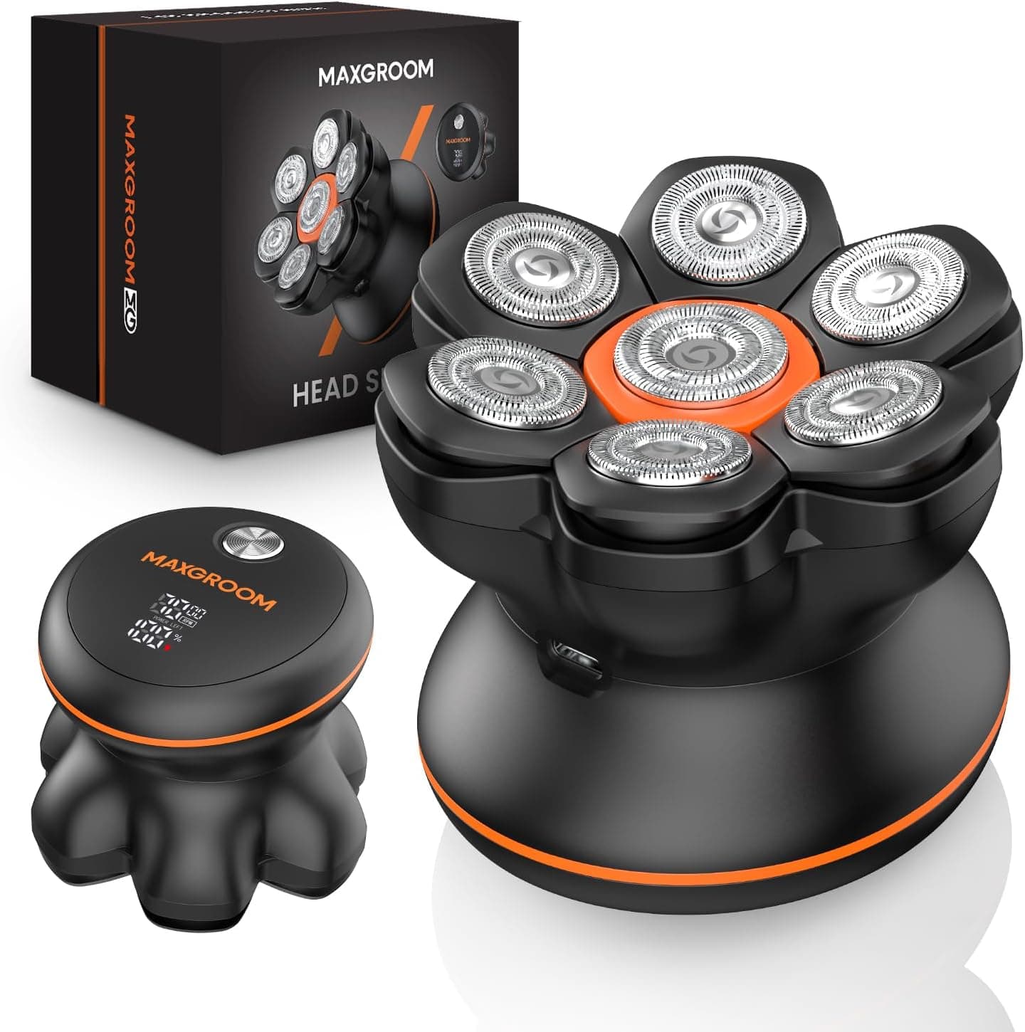 MAXGROOM Máquina de barbear para homem, máquina de barbear para homem, máquina de barbear em seco e húmido, bateria de longa duração, 7 cabeças, magnético, 100% impermeável