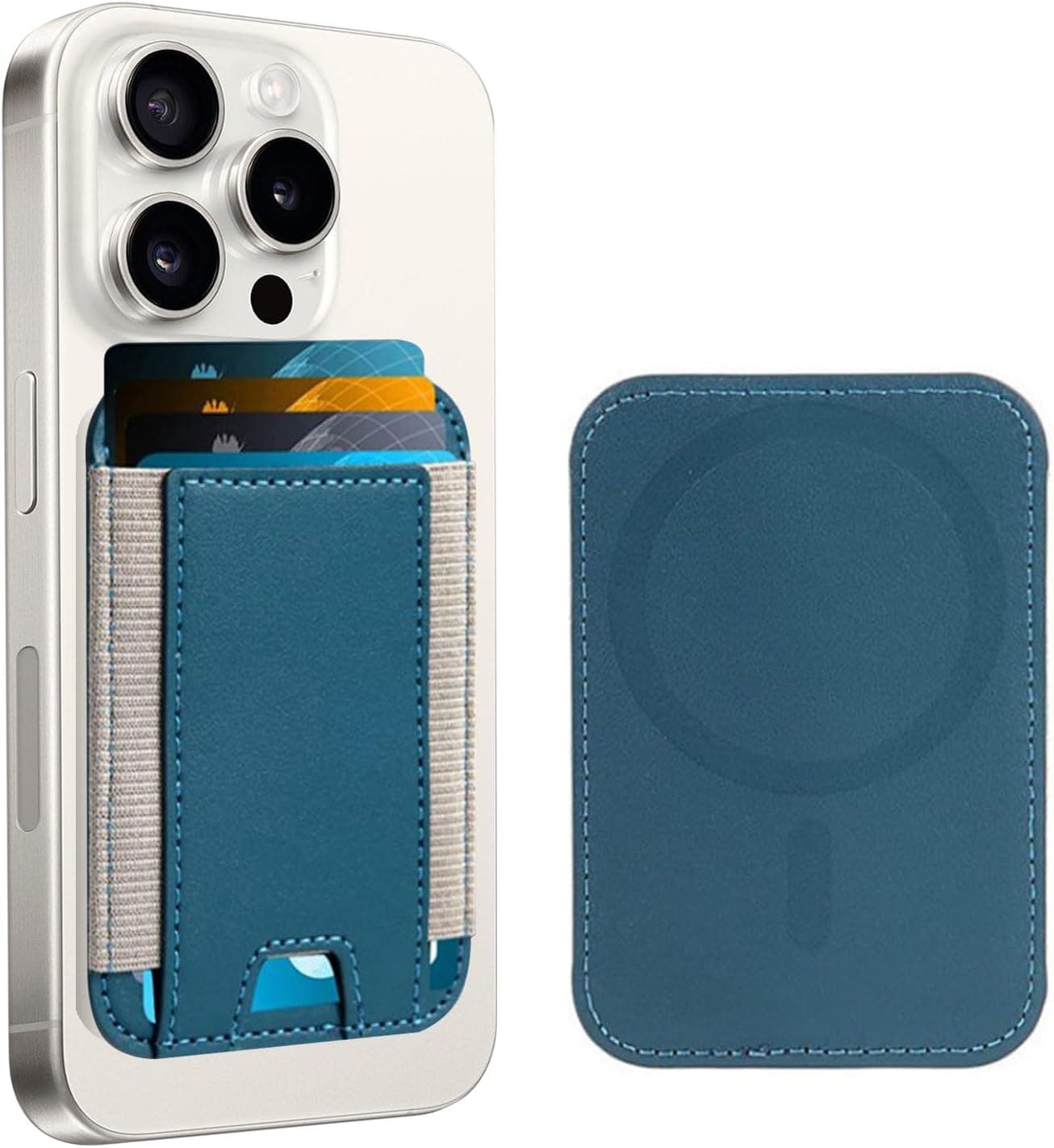 AFARER Porta-cartões magnético para Apple Magsafe, carteira Magsafe para iPhone 12/13/14, carteira de couro Magsafe, suporte para cartões MagSafe Fit 7 Cards, azul, minimalista, elegante