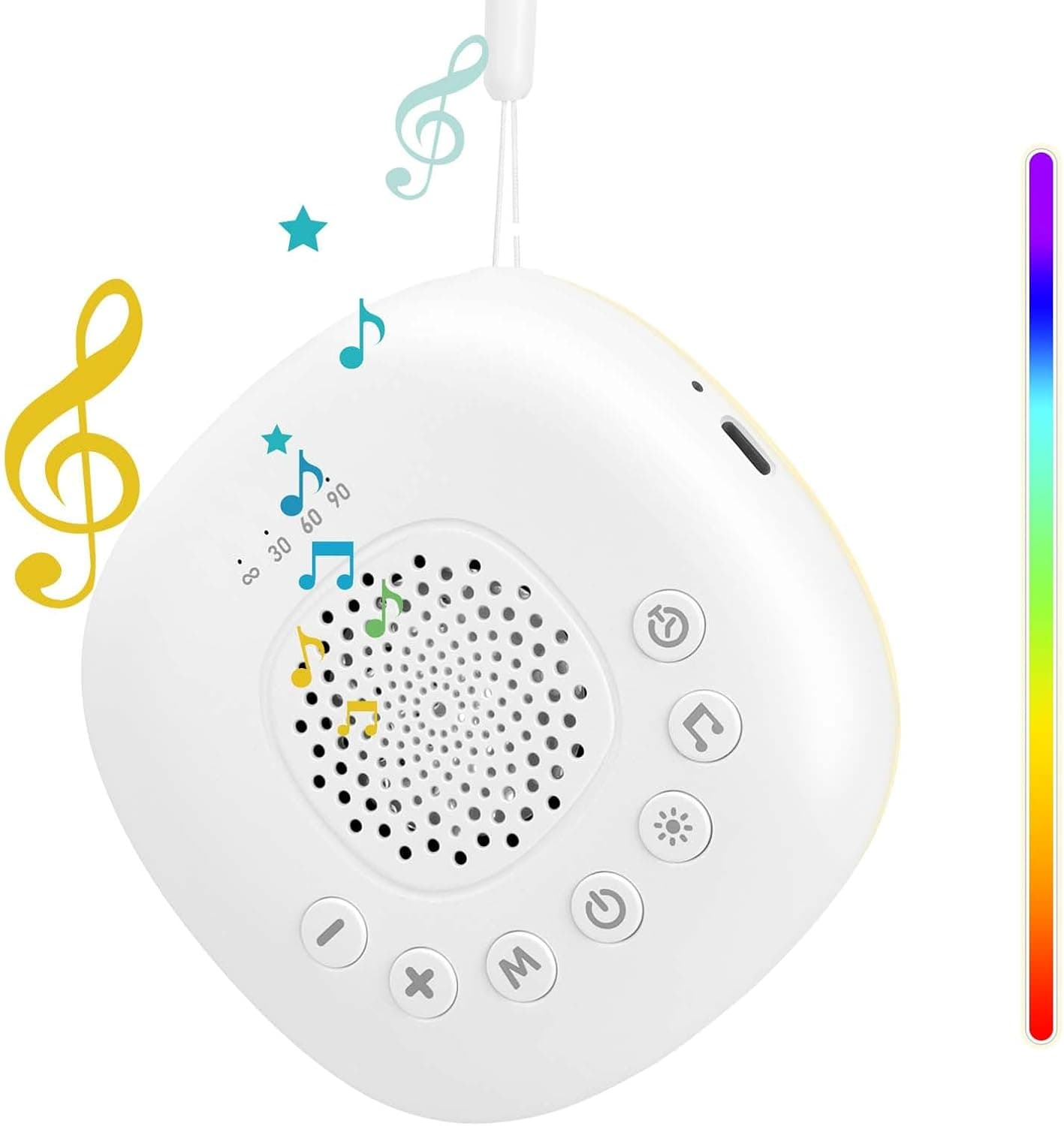 Coikes Máquina de ruído branco para bebé, máquina de ruído branco portátil com 20 sons relaxantes, luz noturna, USB-C recarregável, volume ajustável e 4 temporizadores, presente bebé criança ou adulto