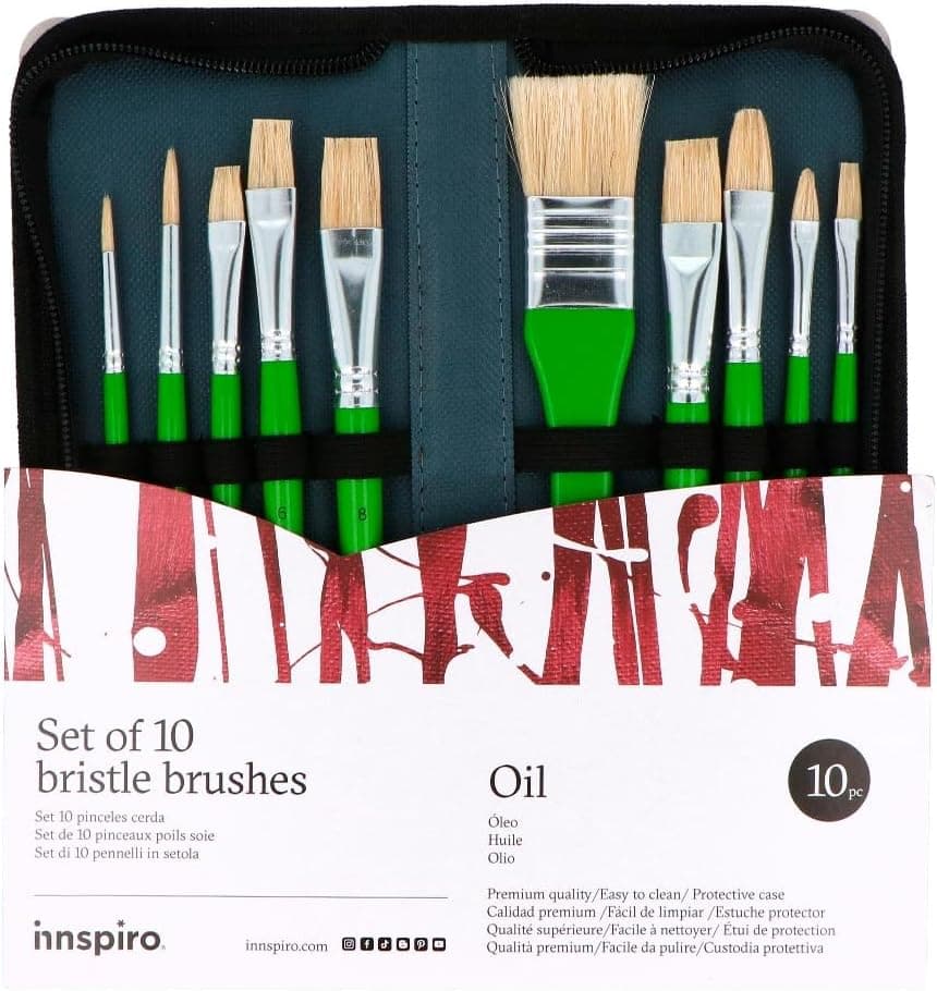 INNSPIRO Conjunto de 10 pincéis de cera para artistas com estojo, para acrílico, aguarela, guache, óleo, ideal para principantes e profissionais