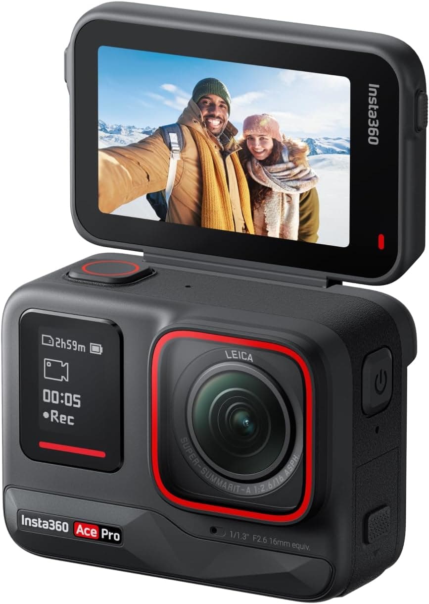 Insta360 Ace Pro: Câmara de ação impermeável projetada com Leica, sensor de crachá de 1/1,3", redução de ruído IA imagem máxima, 4K a 120 fps, ecrã rebatível de 2,4" e funções de IA