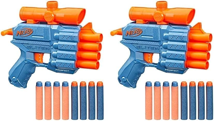 Lançador Nerf Elite 2.0 Prospect QS-4-8 dardos Nerf Elite oficiais - visual telescópico fixa - lança 4 dardos (embalagem de 2)