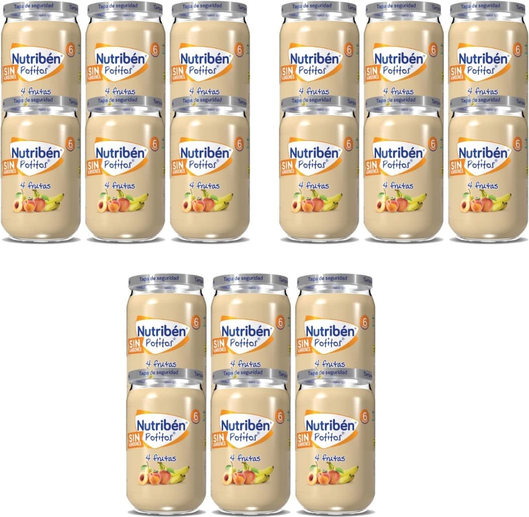 Nutribén Potitos | Tarrito 4 Frutas | Melocotón, Pera, Plátano y Manzana | Para Bebés a partir de 6 Meses | Sin Azúcares Añadidos | Sin Gluten, Sin Huevo y Sin Leche | 235g