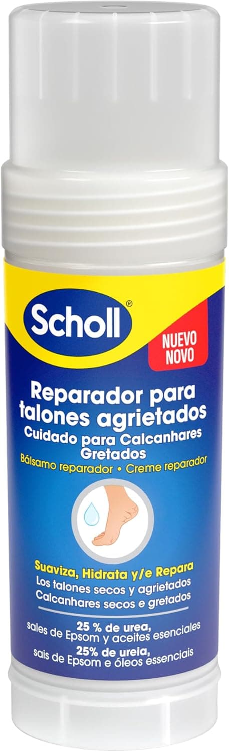 Dr. Scholl's BSJFS Reparador de calcanhares rachados, suavemente, hidrata e/e repara os calcanhares secos e rachados, 25% de ureia, sais de Epsom e óleos essenciais