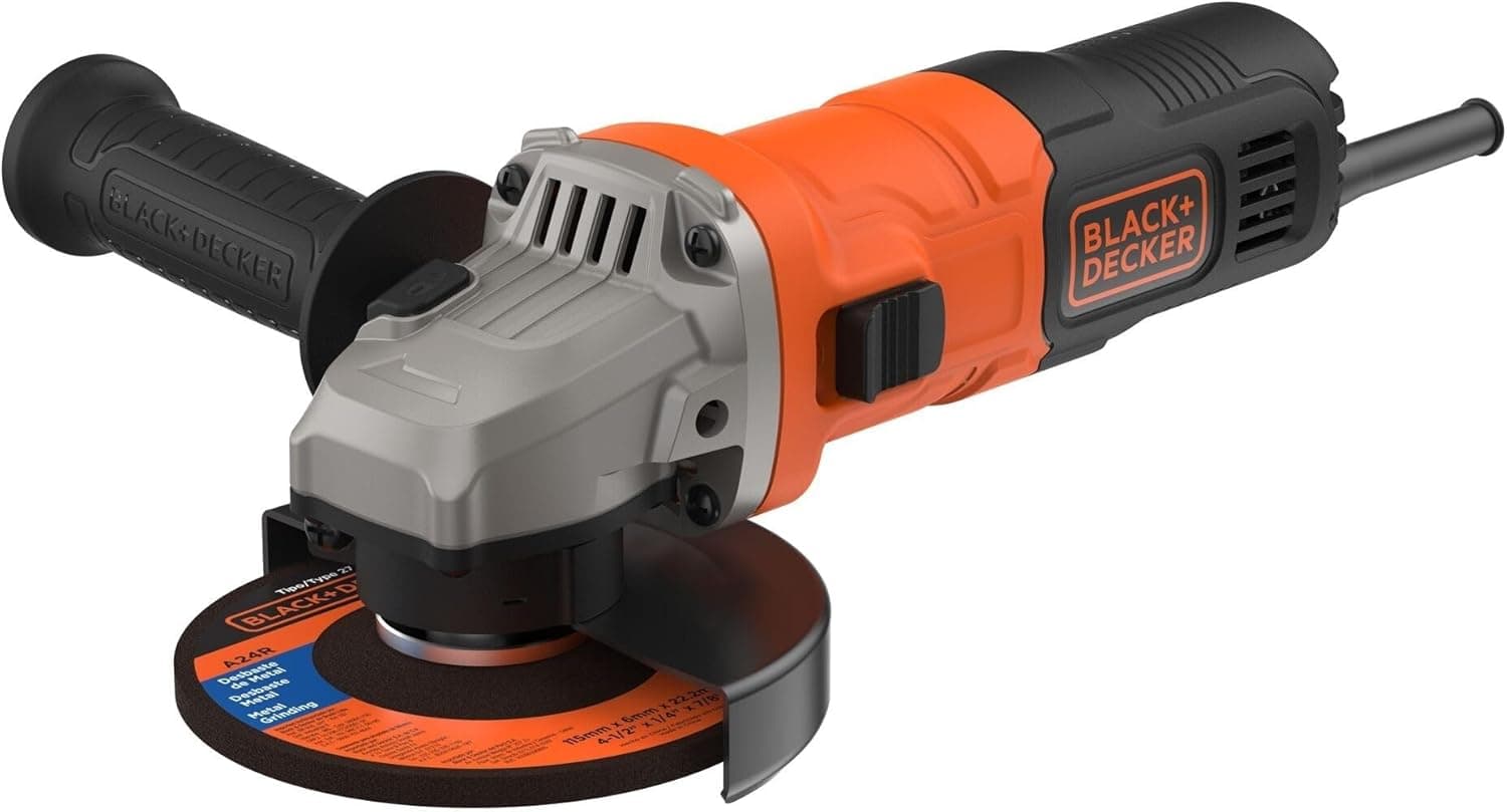 Mini rebarbadora BLACK+DECKER, diâmetro do disco de 115 mm, potência de 710 W, velocidade de 12.000 RPM, cabo ajustável em 2 posições e proteção contra rearme, BEG010-QS 710 W 115 mm