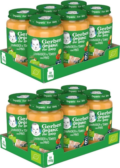 Gerber Organic | Puré de cenoura tomate e peru para bebés a partir dos 6 meses 6x190 g