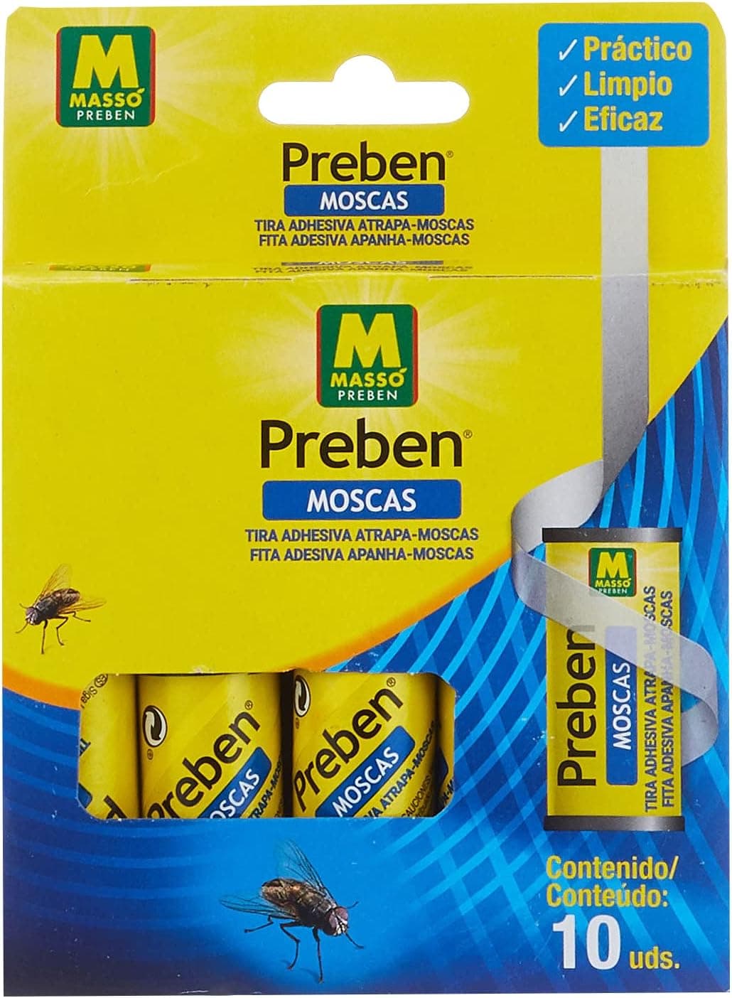 Preben 231390 - Fitas apanha-moscas 10 unidades, 11 x 14,5 x 2,5 cm