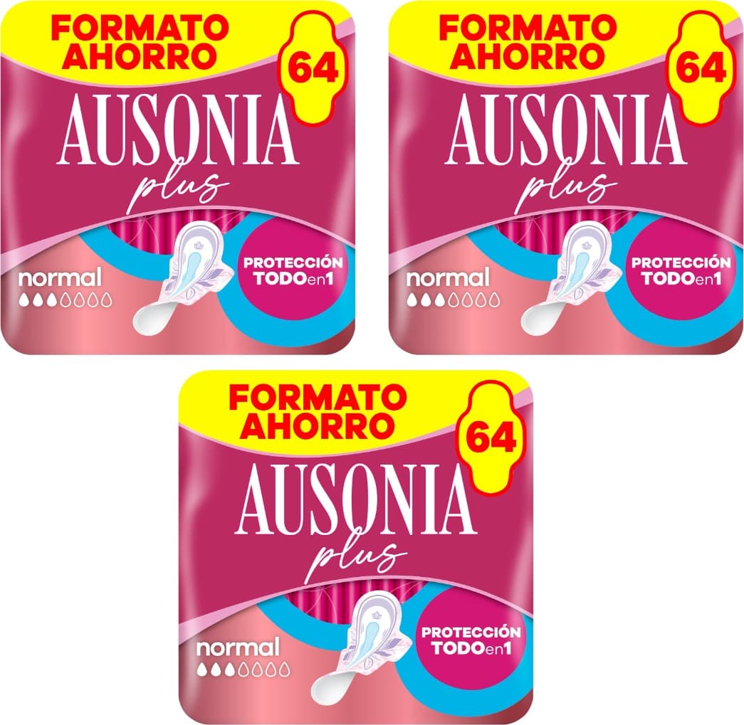 Ausonia Ultra Plus Normal | Pack de 64 pensos higiénicos com abas e aroma suave x 3