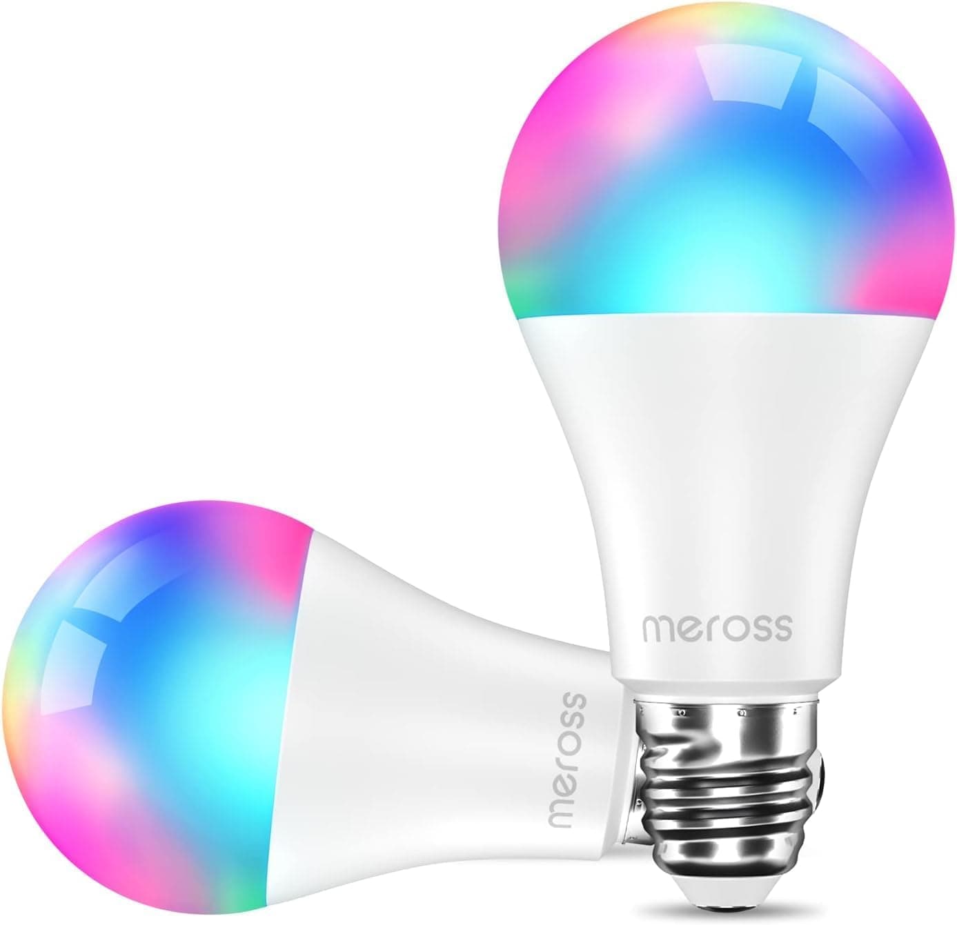 meross Lâmpada LED Wi-Fi inteligente, lâmpada regulável, multicolorido RGBWW, 9W E27, 2700-6500K, compatível com Alexa, Google Home e SmartThings, embalagem de 2