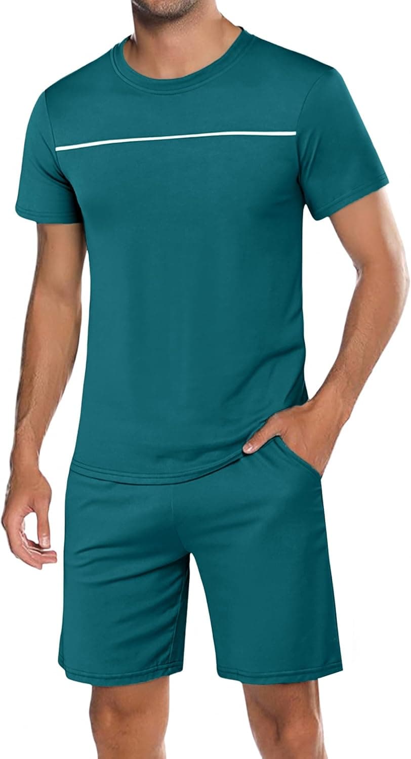 Marvmys | Pijama curto em algodão com t-shirt e calções para homem